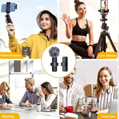 Professional Wireless Mini Microphone System for iPhone/Smartphone - Dual Lapel Microphones with Enhanced Audio Clarity for Video Recording, Interviews, and Vlogging - Noise Reduction and High-Quality Audio Performance