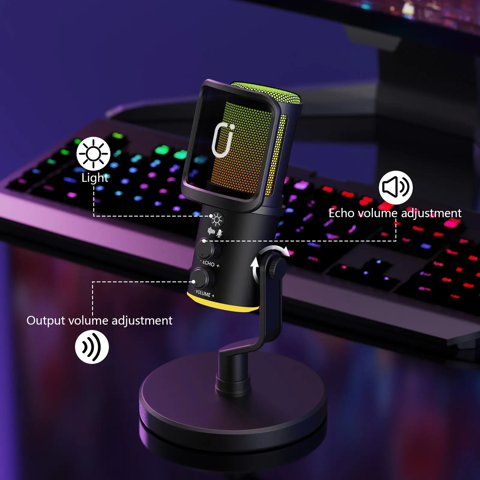 JYX U120 RGB Streaming Microphone - One-Tap Mute, Headphone Jack, Perfect for Gaming, Podcasting & Streaming on PC, Mac, PS5 & PS4 - Compact & Durable Design