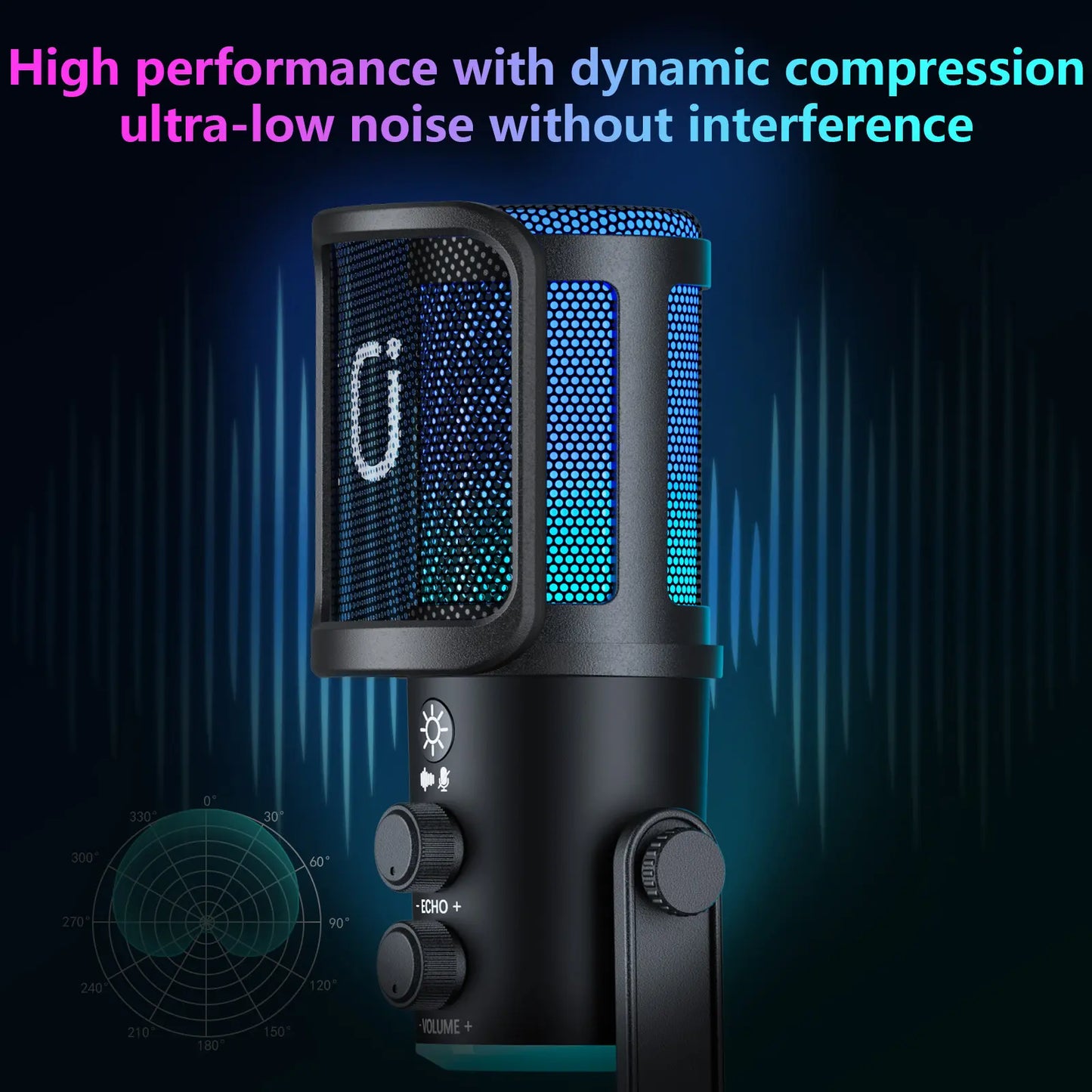 JYX U120 RGB Streaming Microphone - One-Tap Mute, Headphone Jack, Perfect for Gaming, Podcasting & Streaming on PC, Mac, PS5 & PS4 - Compact & Durable Design